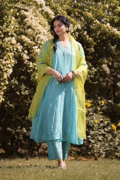 Rama Blue Sequinn Side Panel Kurta Set