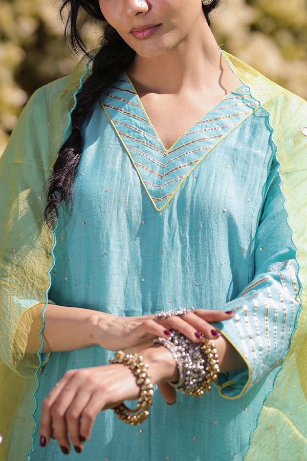 Rama Blue Sequinn Side Panel Kurta Set