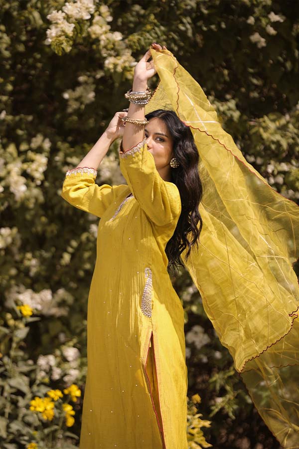 Mustard Side Pocket Kurta Set