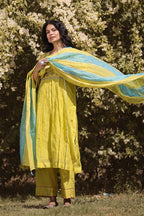 Neon Green Applique Kurta Set