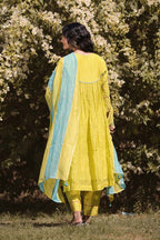 Neon Green Applique Kurta Set