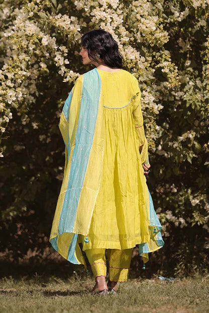 Neon Green Applique Kurta Set