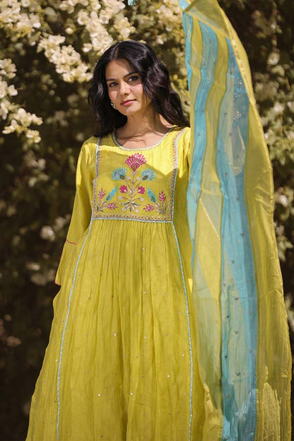 Neon Green Applique Kurta Set