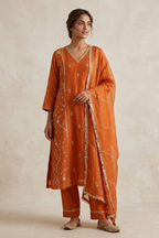 Rust Orange Side Jaal Suit Set
