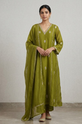 Bottle Green Side Jaal Suit Set