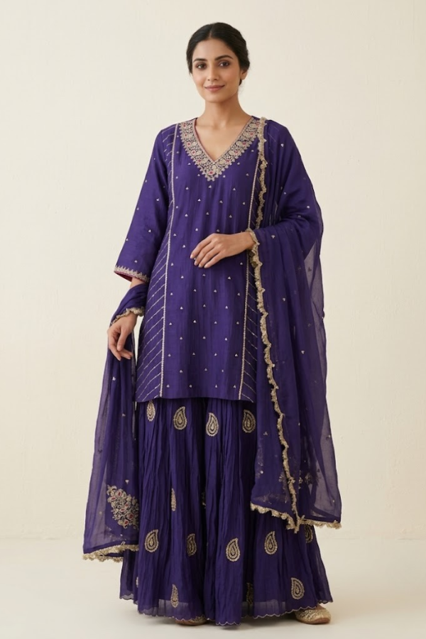 Purple Side Panel Sharara Set