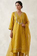 Yellow Side Jaal Suit Set