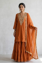 Rusty Orange Narrow Gathered Sharara Set