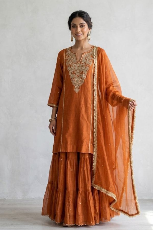 Rusty Orange Narrow Gathered Sharara Set