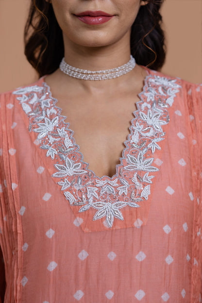 Peach Bandhani A-line Kurta Set