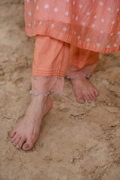 Peach Bandhani A-line Kurta Set