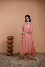 Peach Bandhani A-line Kurta Set