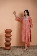 Peach Bandhani A-line Kurta Set