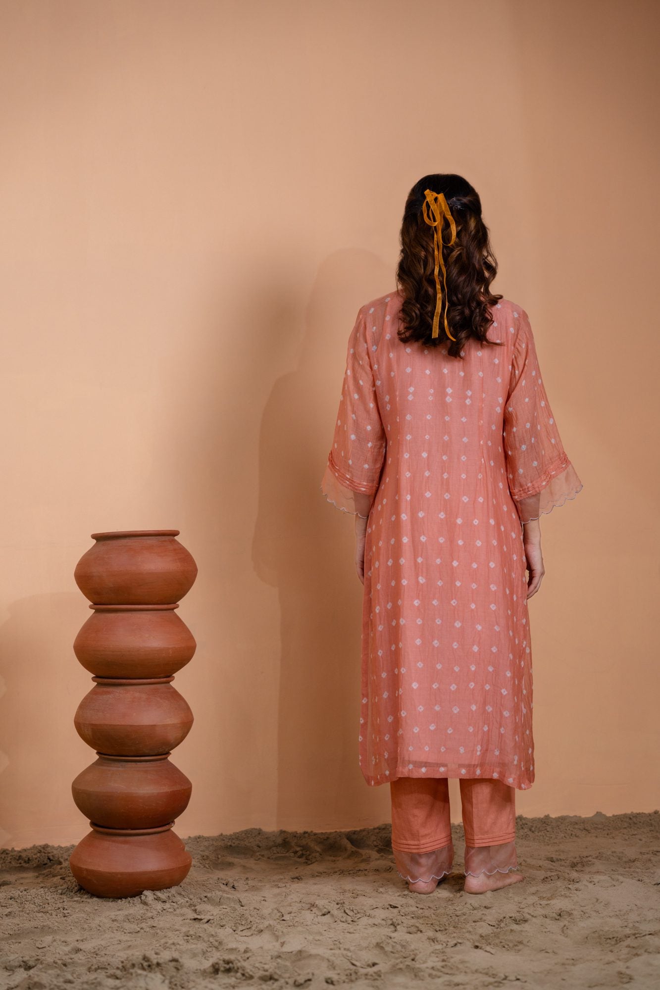 Peach Bandhani A-line Kurta Set