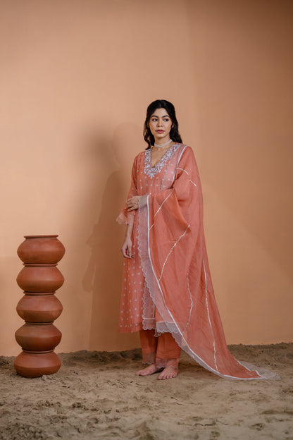 Peach Bandhani A-line Kurta Set
