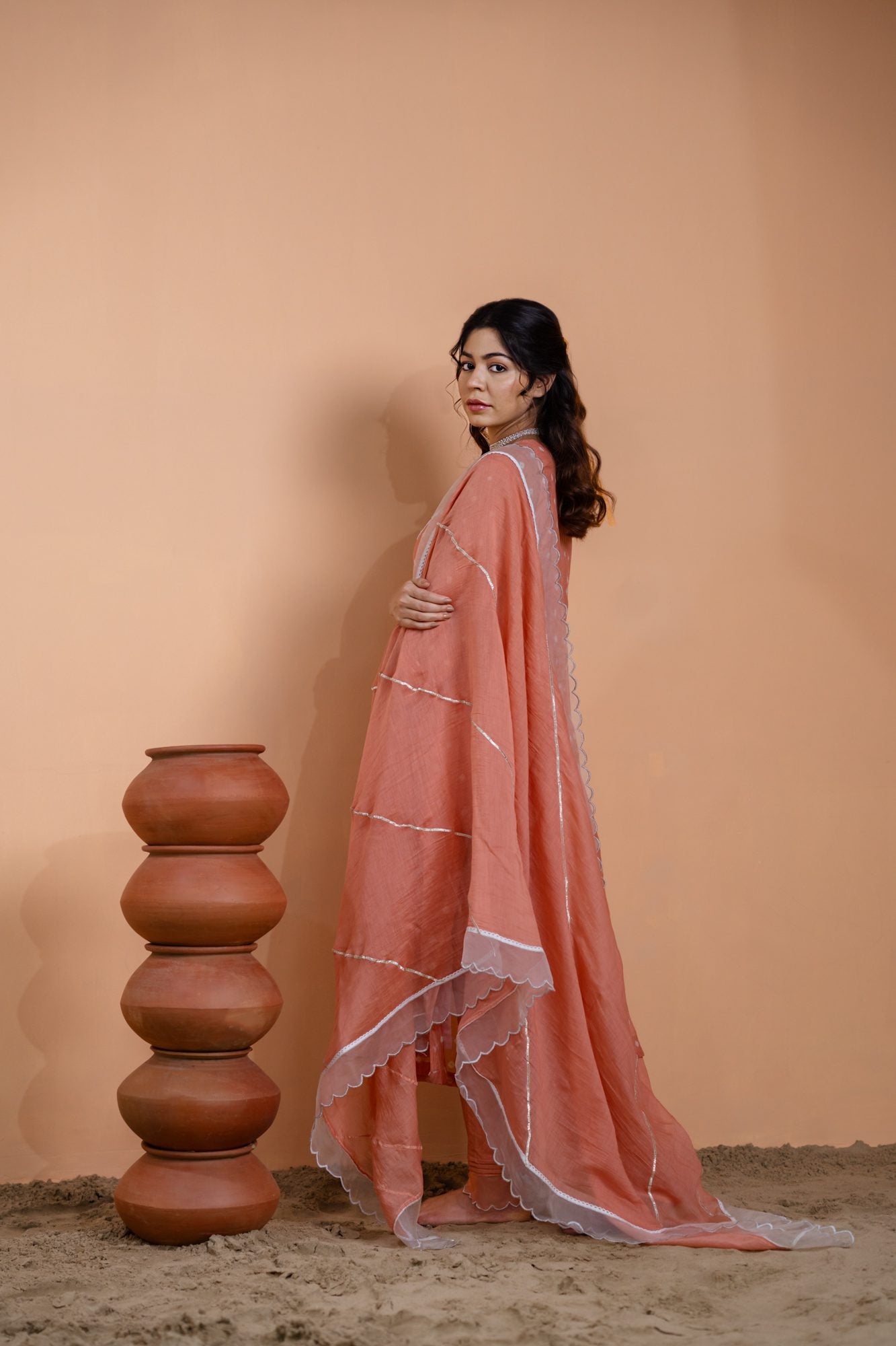 Peach Bandhani A-line Kurta Set