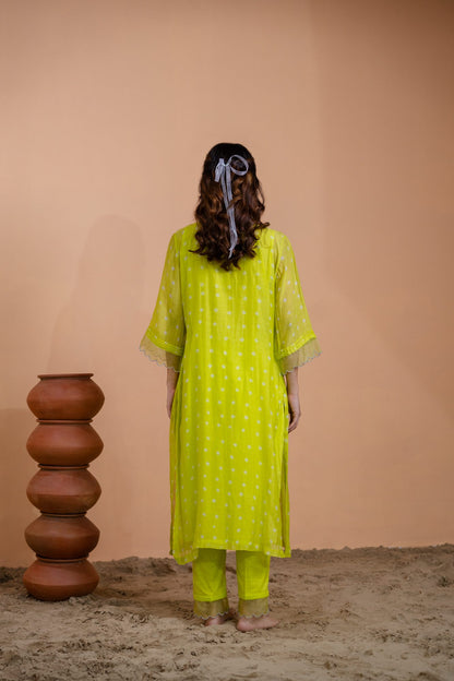 Neon Green Bandhani Kurta set