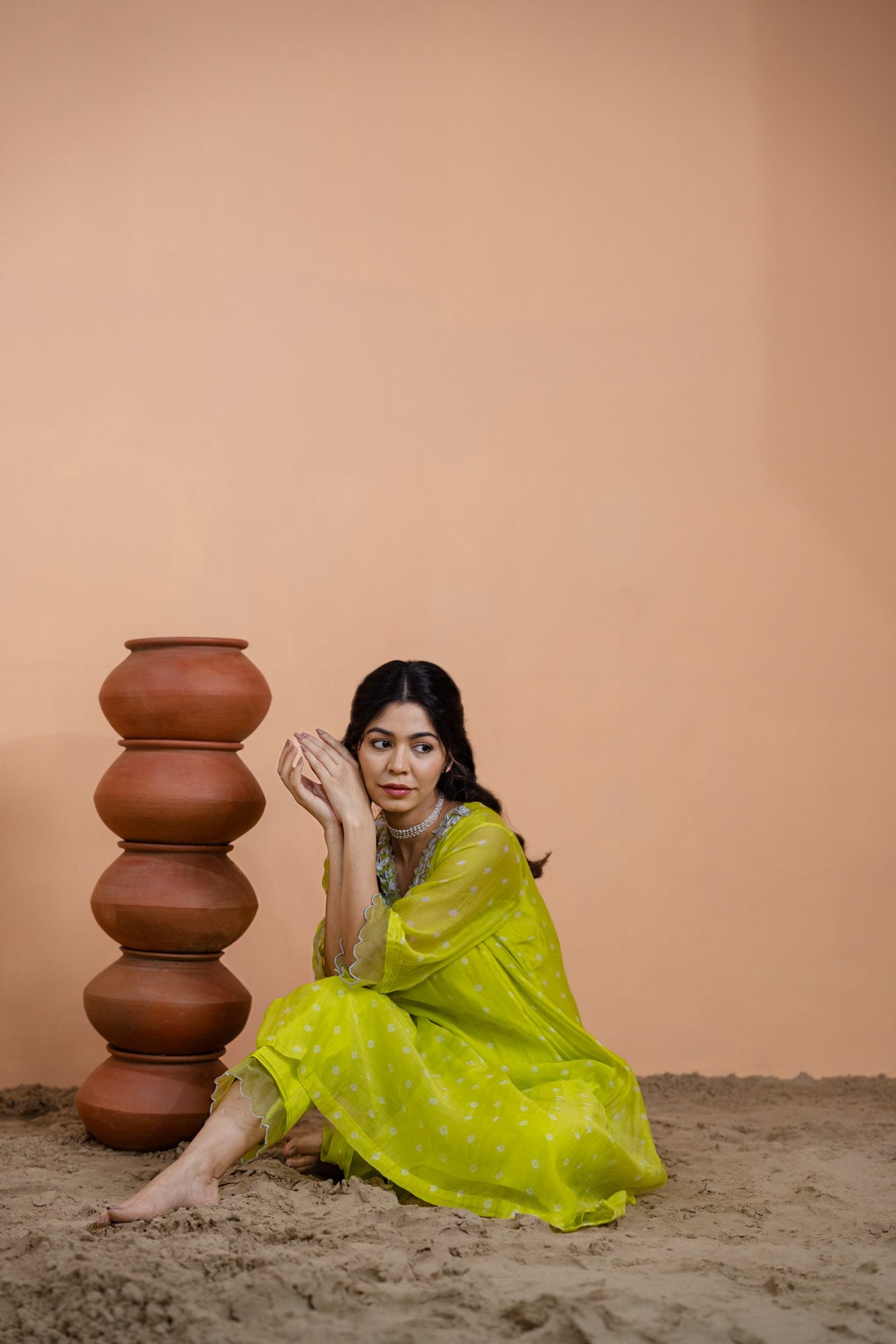 Neon Green Bandhani Kurta set