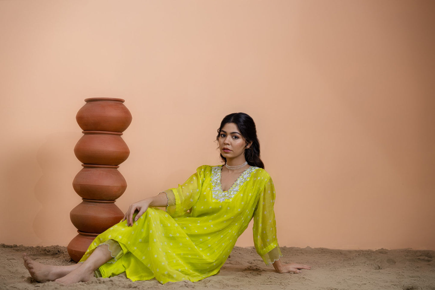 Neon Green Bandhani Kurta set