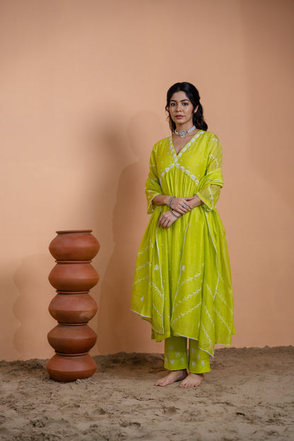 Neon Green Narrow Gathered Suit Set