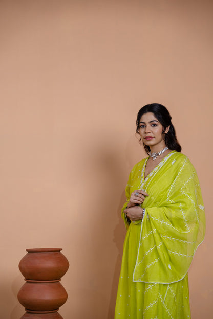 Neon Green Narrow Gathered Suit Set