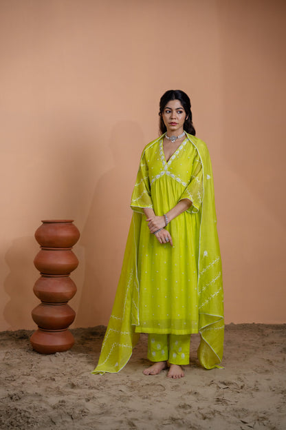 Neon Green Narrow Gathered Suit Set