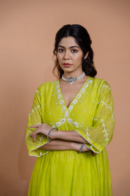 Neon Green Narrow Gathered Suit Set