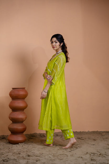 Neon Green Narrow Gathered Suit Set