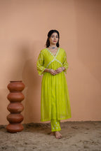 Neon Green Narrow Gathered Suit Set
