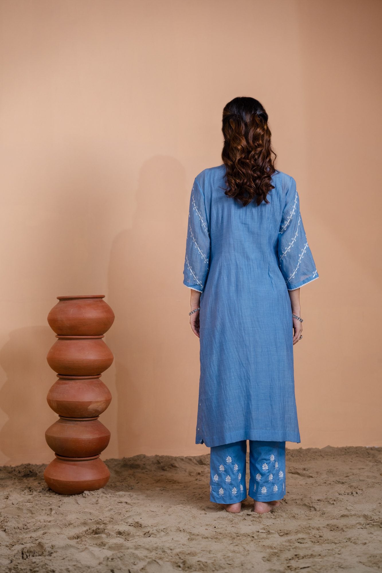 Teal Blue Narrow Gathered A-line Kurta Set