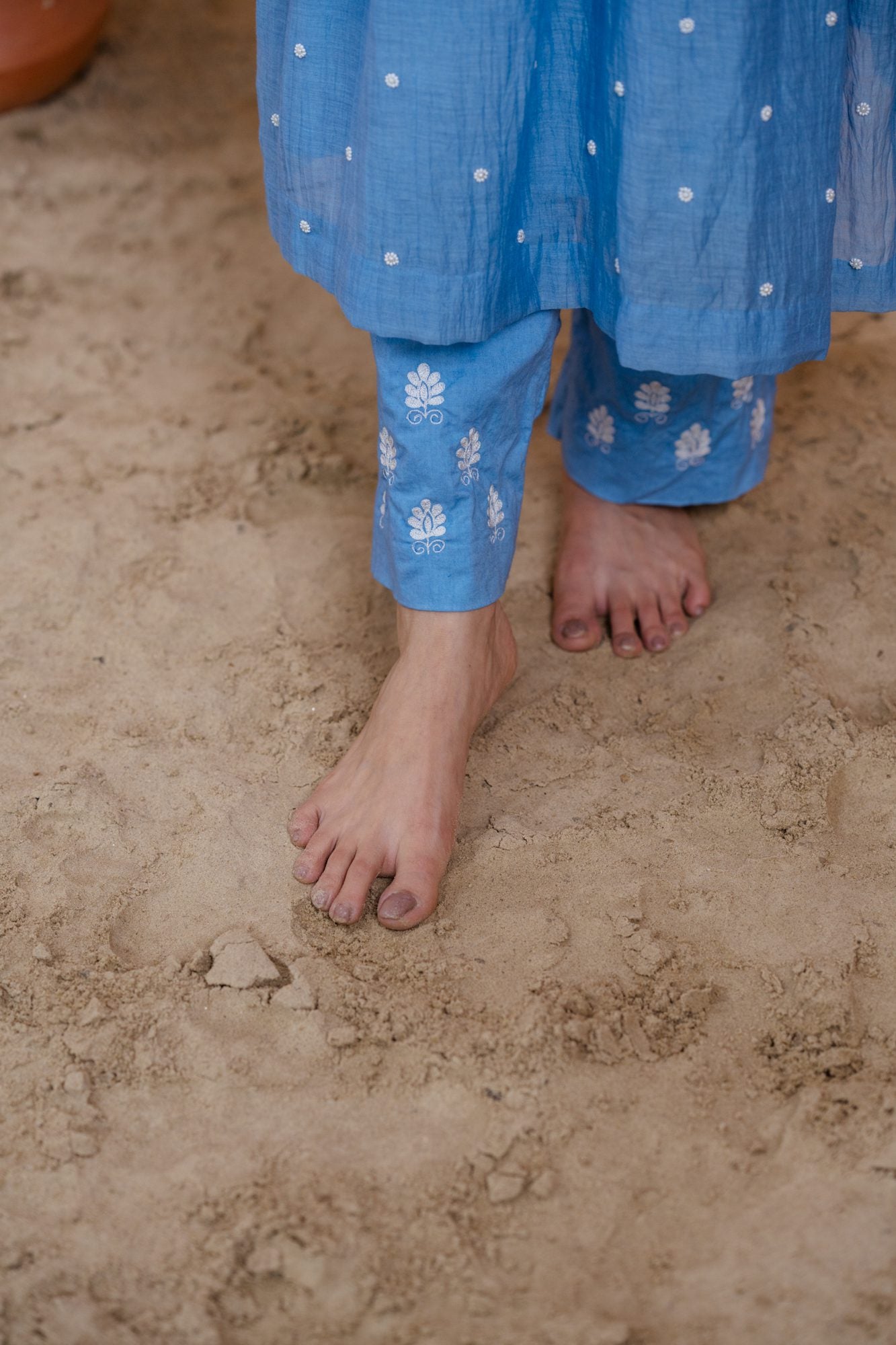 Teal Blue Narrow Gathered A-line Kurta Set