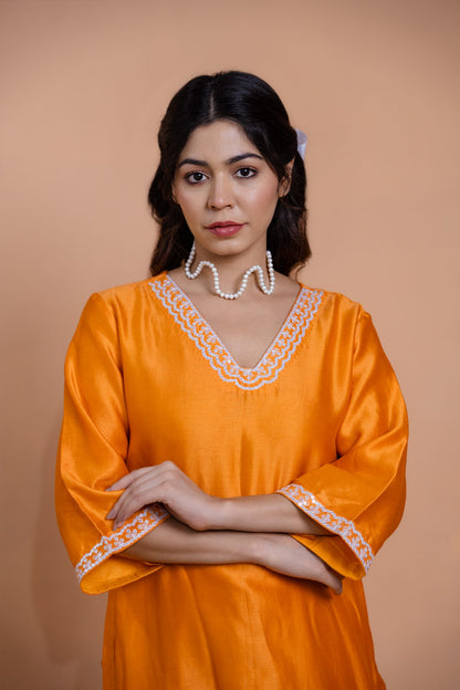 Orange Floral Motif Suit Set