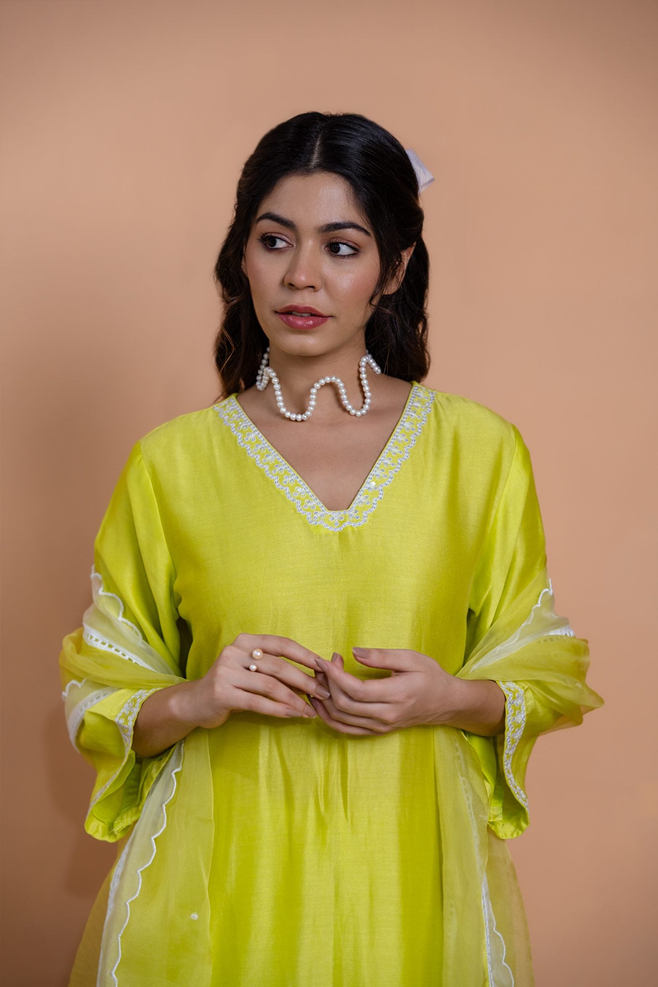 Neon Green Floral Motif Suit Set