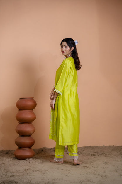 Neon Green Floral Motif Suit Set