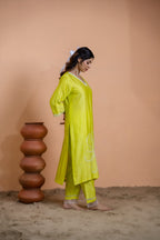 Neon Green Floral Motif Suit Set