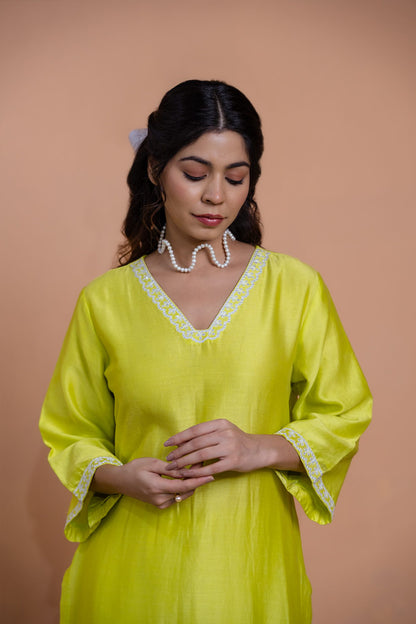 Neon Green Floral Motif Suit Set