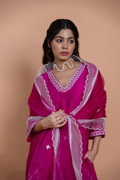 Pink Floral Motif Straight Kurta Set