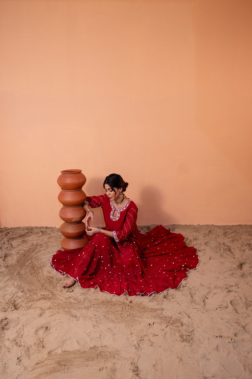 Maroon Tiered Anarkali Set
