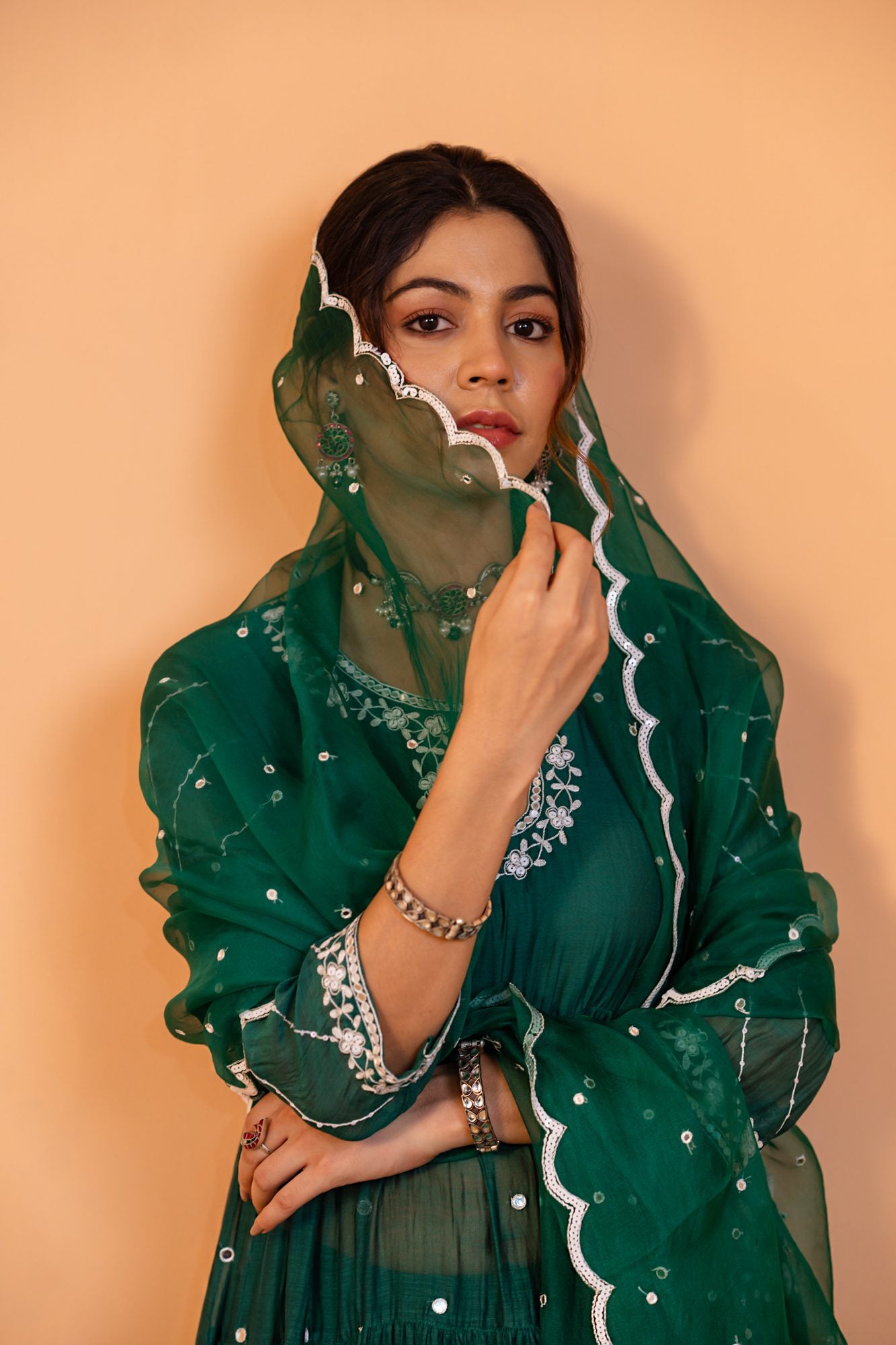Emerald Green Tiered Anarkali Set