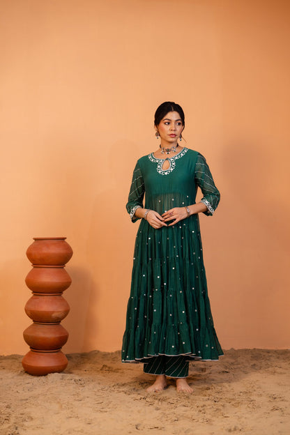 Emerald Green Tiered Anarkali Set