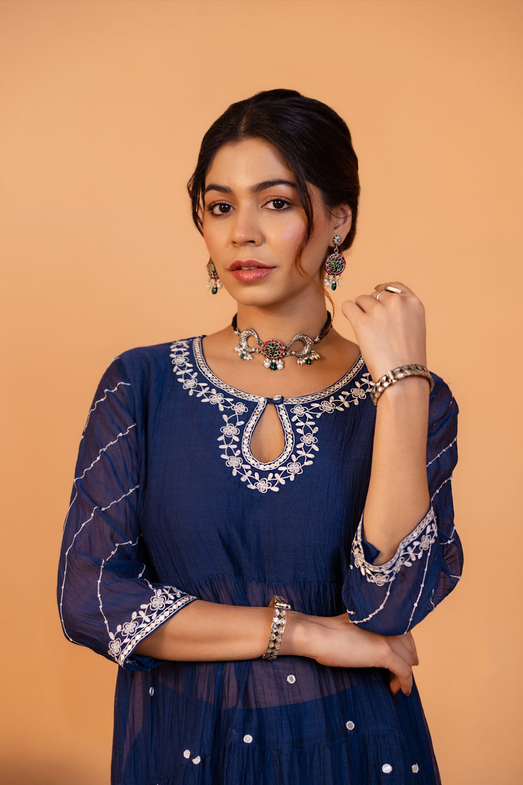 Mid Night Blue Tiered Anarkali Set