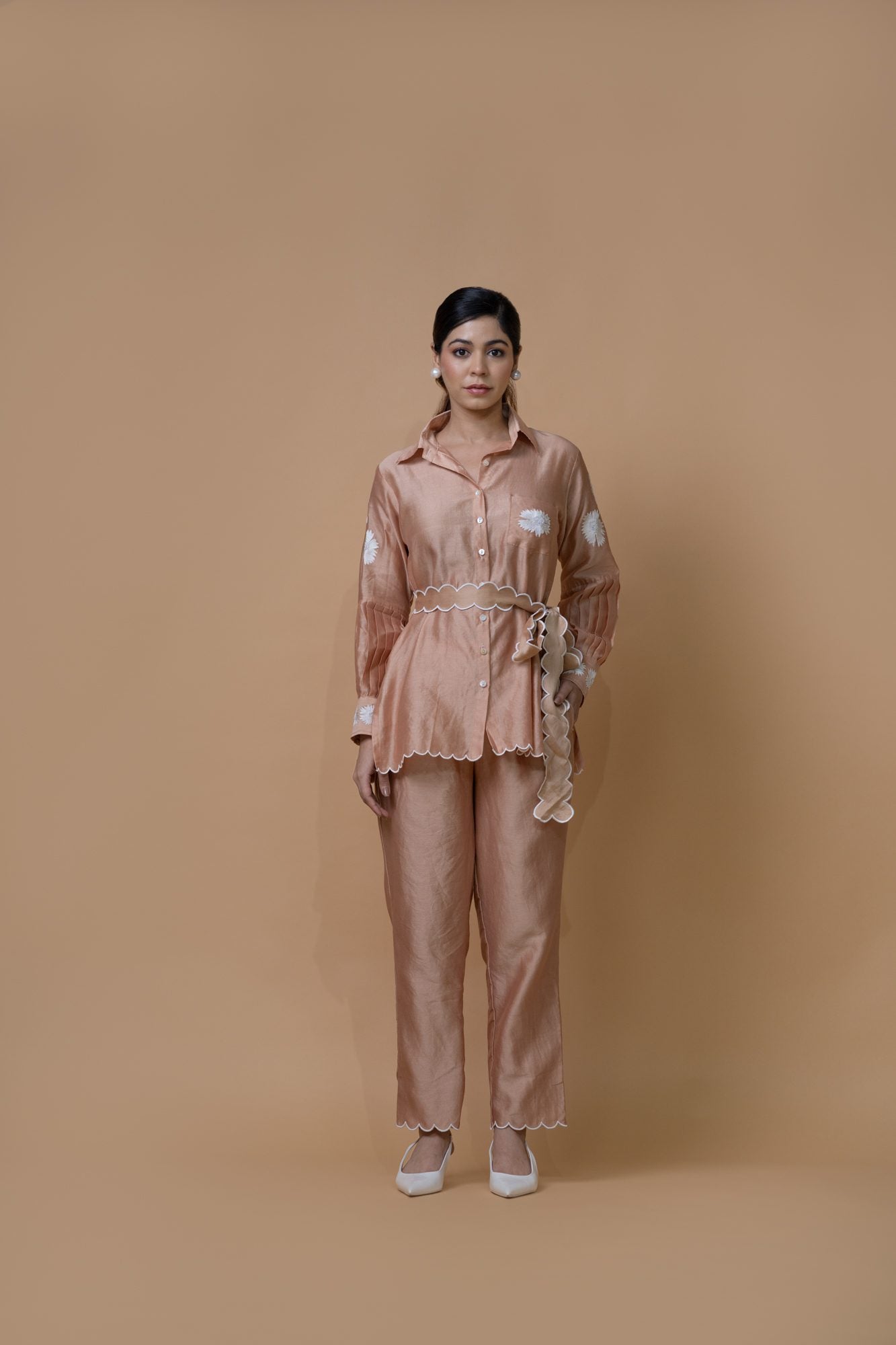 Beige Pleated Coord Set