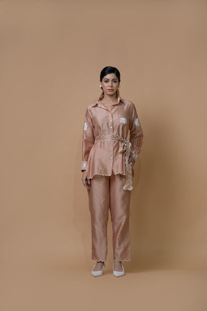 Beige Pleated Coord Set