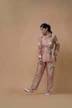 Beige Pleated Coord Set