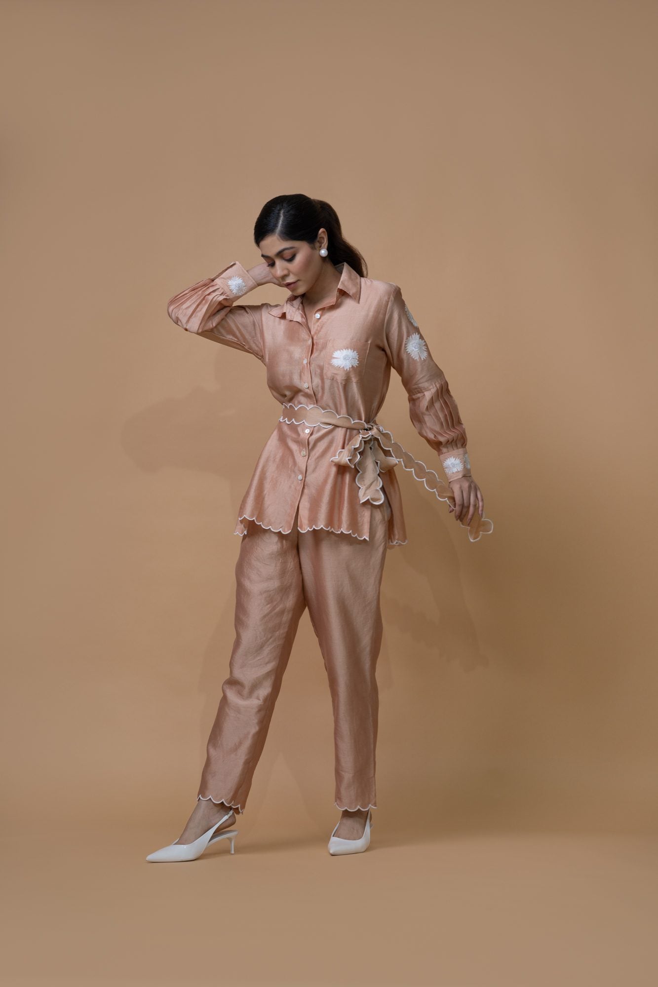 Beige Pleated Coord Set