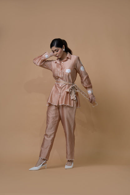 Beige Pleated Coord Set