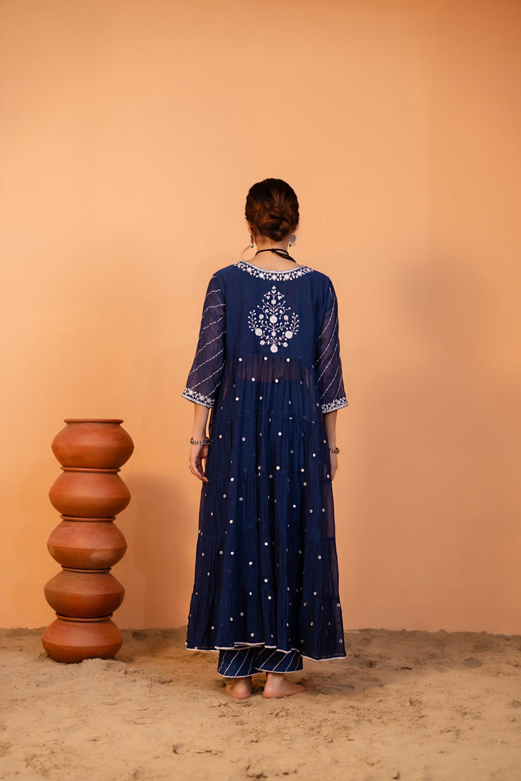 Mid Night Blue Tiered Anarkali Set