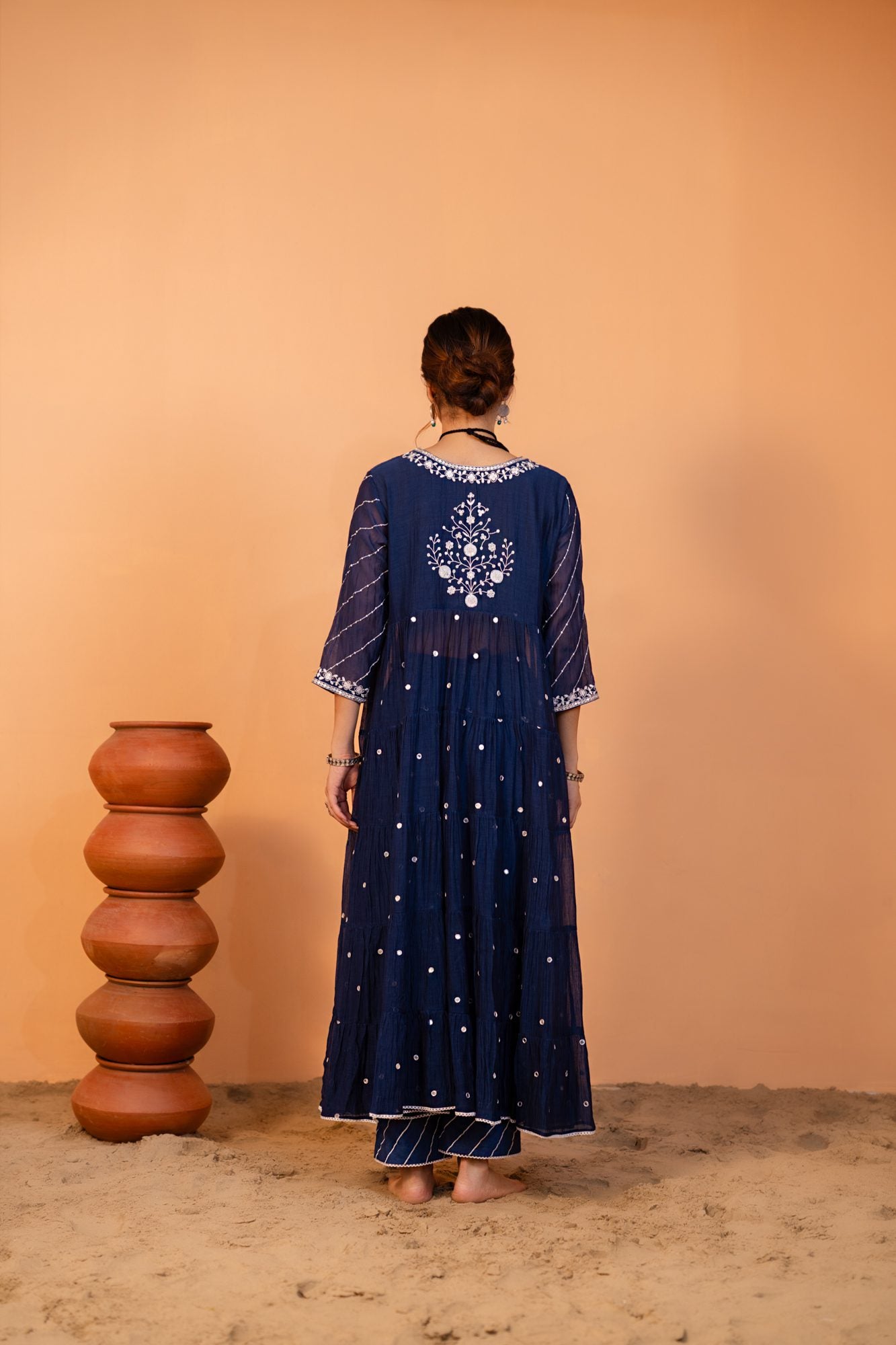 Mid Night Blue Tiered Anarkali Set