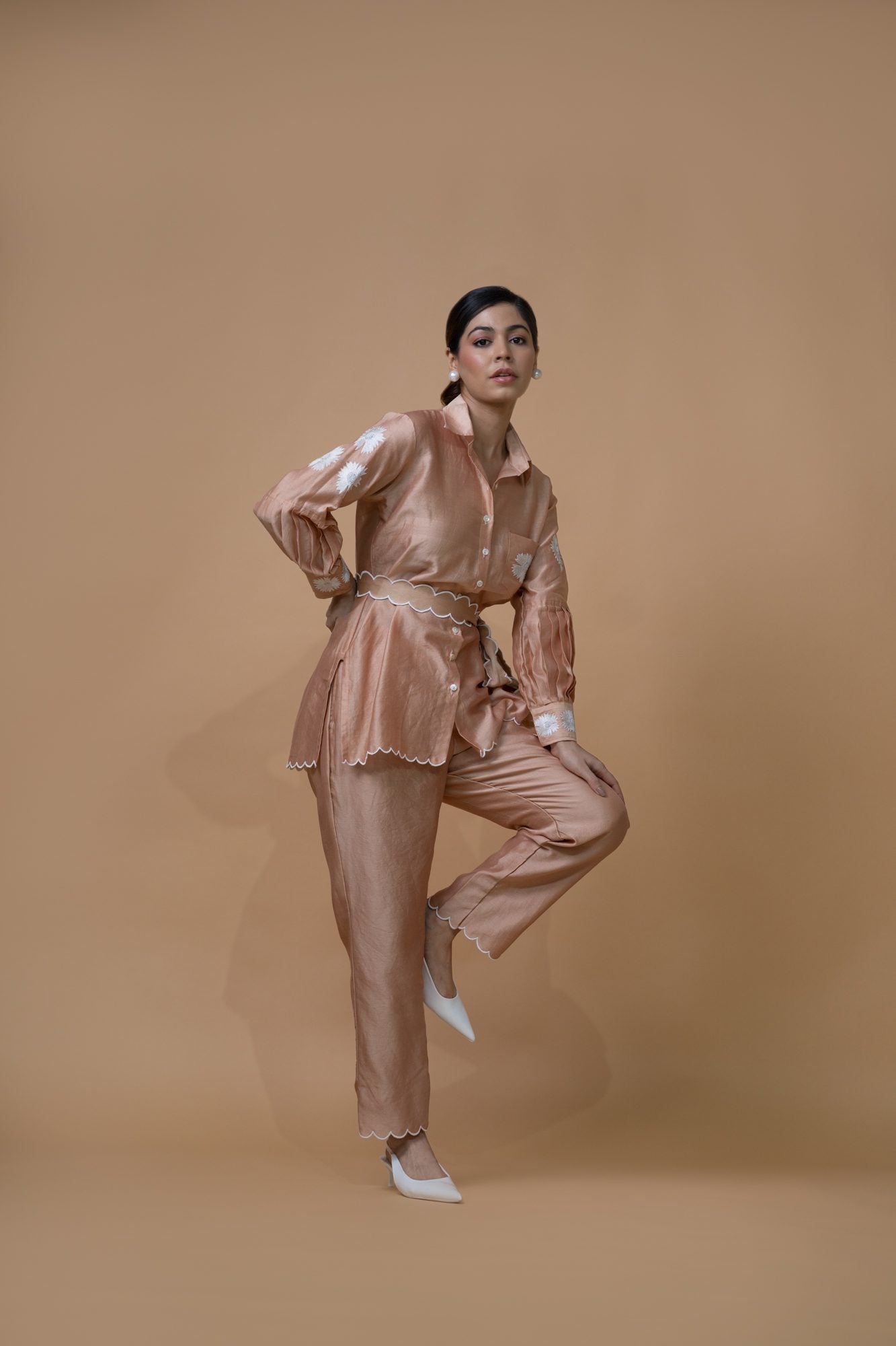 Beige Pleated Coord Set