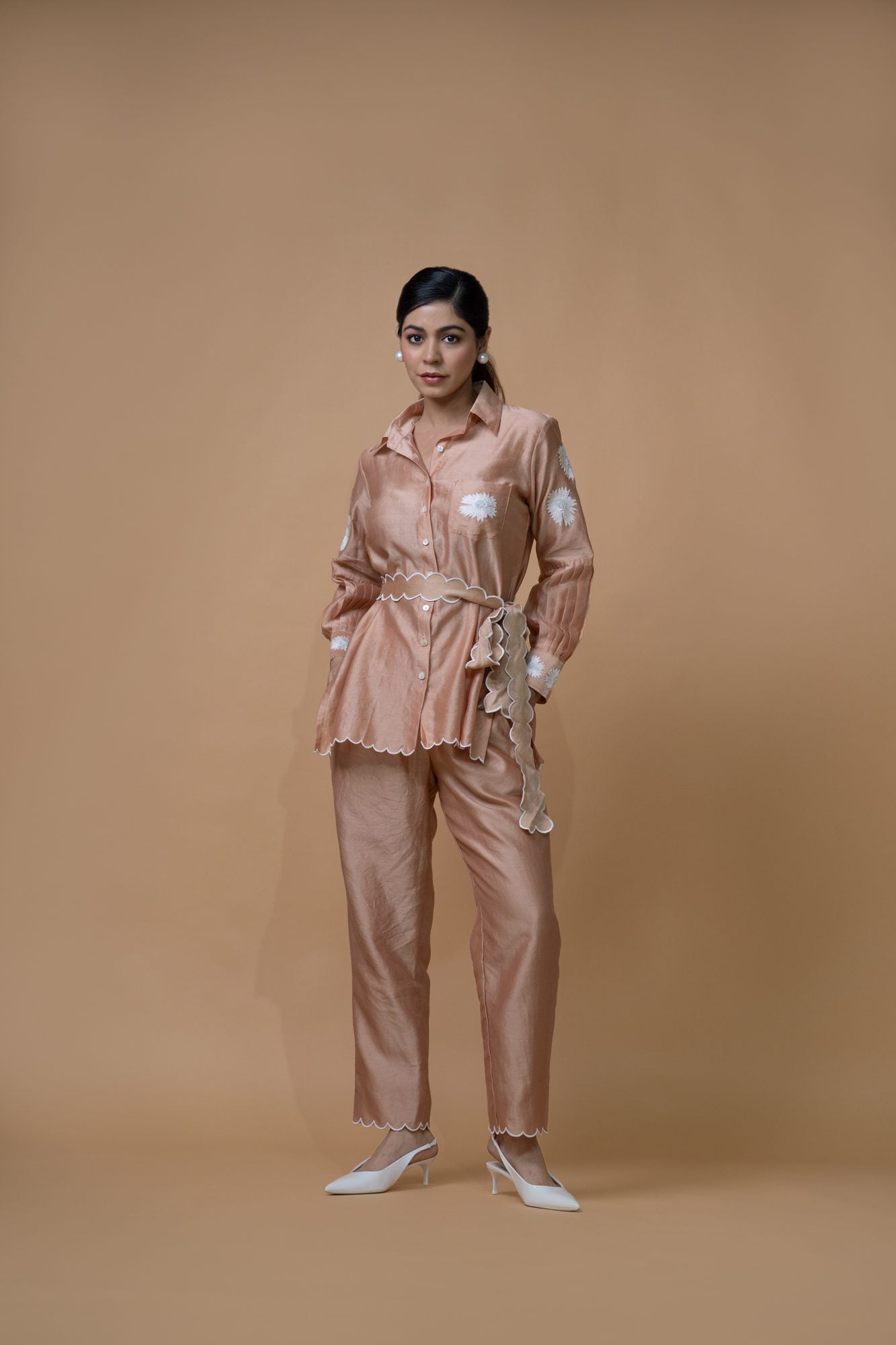 Beige Pleated Coord Set